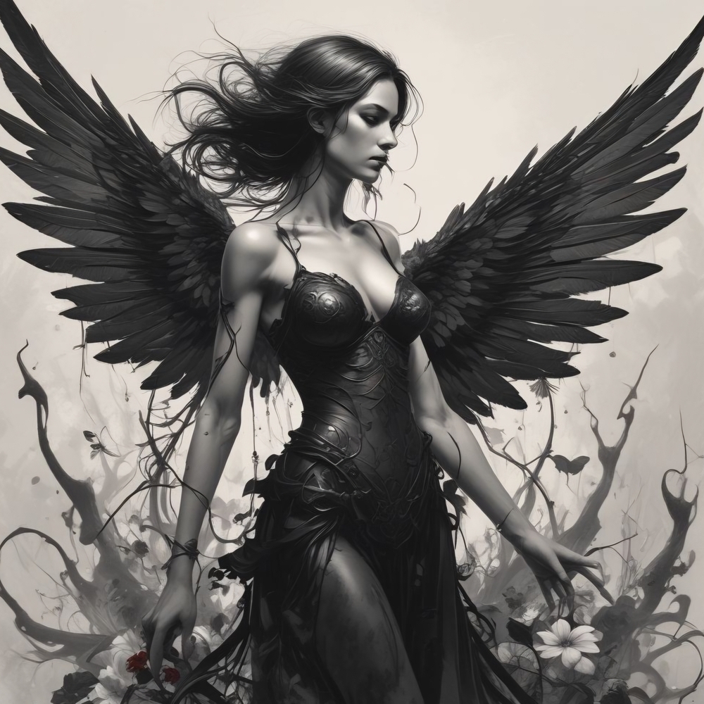 Mystical Black Winged Art Print 8x10